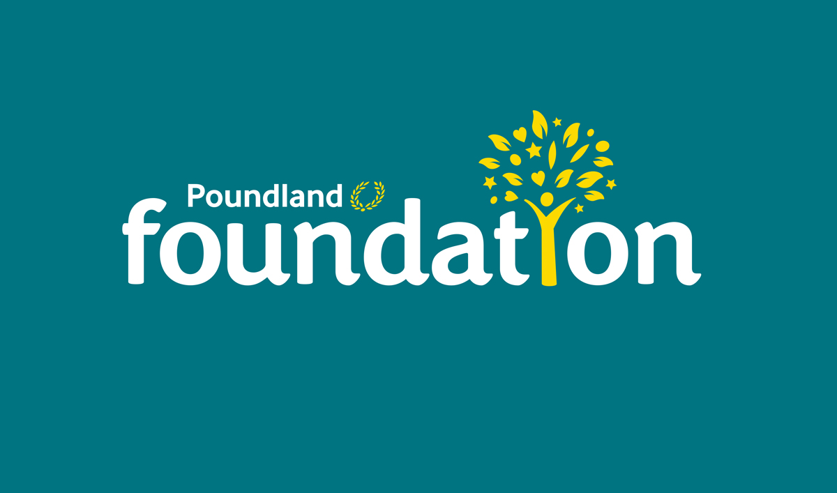 Poundland Foundation logo - green background - white wording - image a green tree