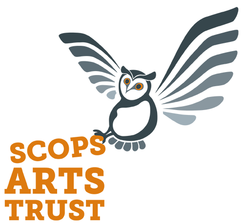 Scops Arts Trust logo - white background, picture of an owl