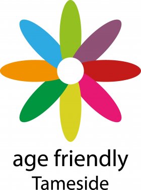 Age Friendly Champion logo- coloured petals on a flower