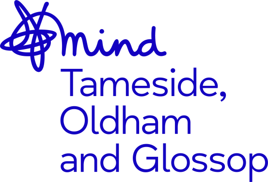 Tameside, Oldham and Glossop Mind logo blue text white background