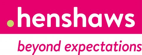 Henshaws logo-Beyond Expectations pink letters white background