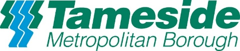 Tameside Metropolitan Borough Logo in green and blue.