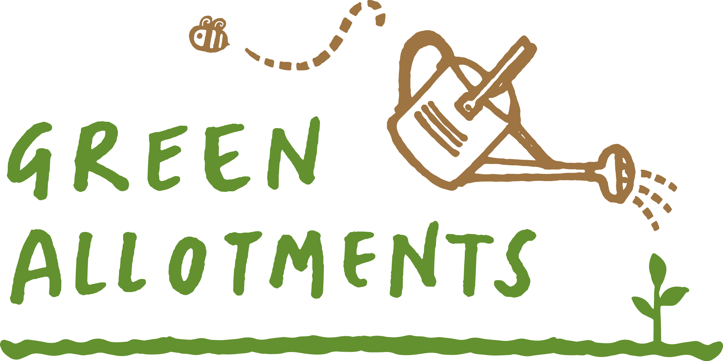 Green Allotments writing in Green with a Brown watering can