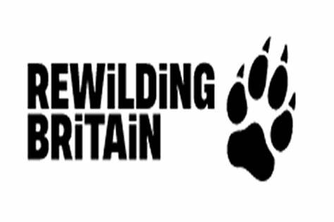 Rewilding Britain logo with animal footprint, in black.