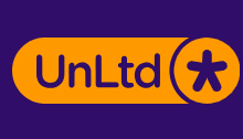 UnLtd in dark purple on a mustard colour background
