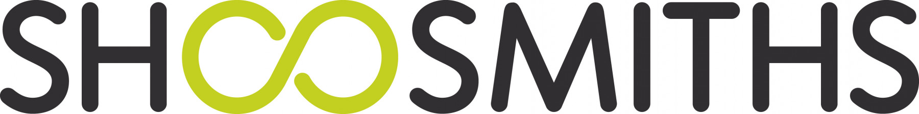 Shoosmiths wording in Black with Lime Green OO