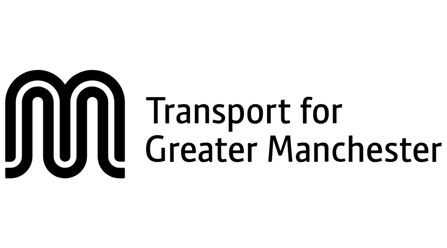 M shape in black with the word Transport for Greater Manchester to the right of the M