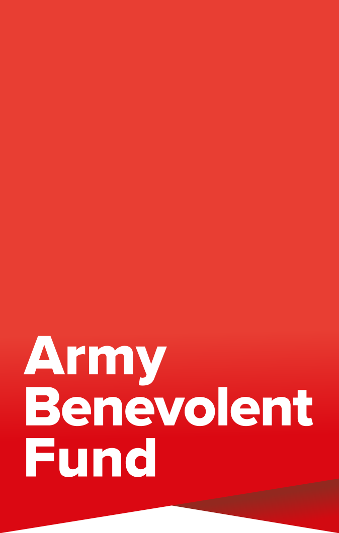 Army Benevolent Fund in White writing on a Red background.
