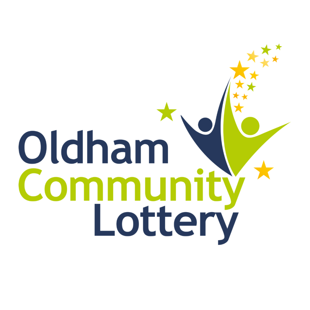 Oldham Community Lottery logo in white square