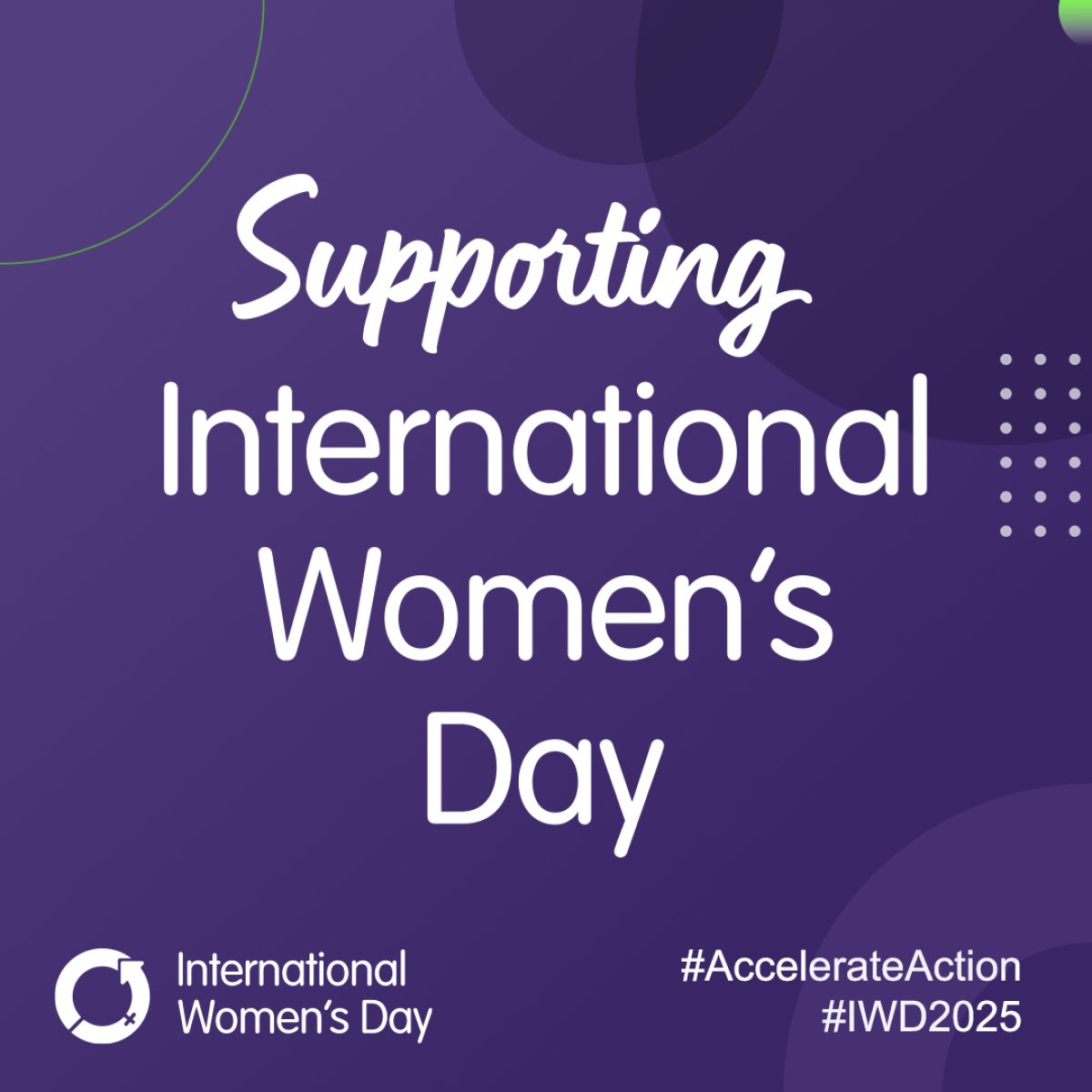 IWD 2025 Purple background with wording 'supporting International Women's Day