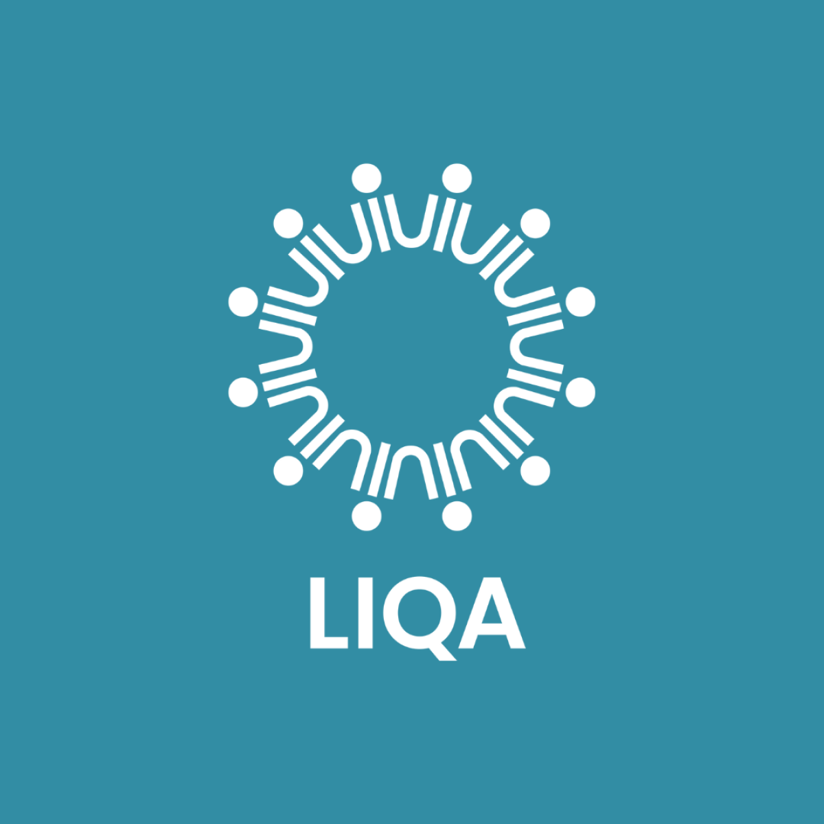 LIQA white logo on teal background
