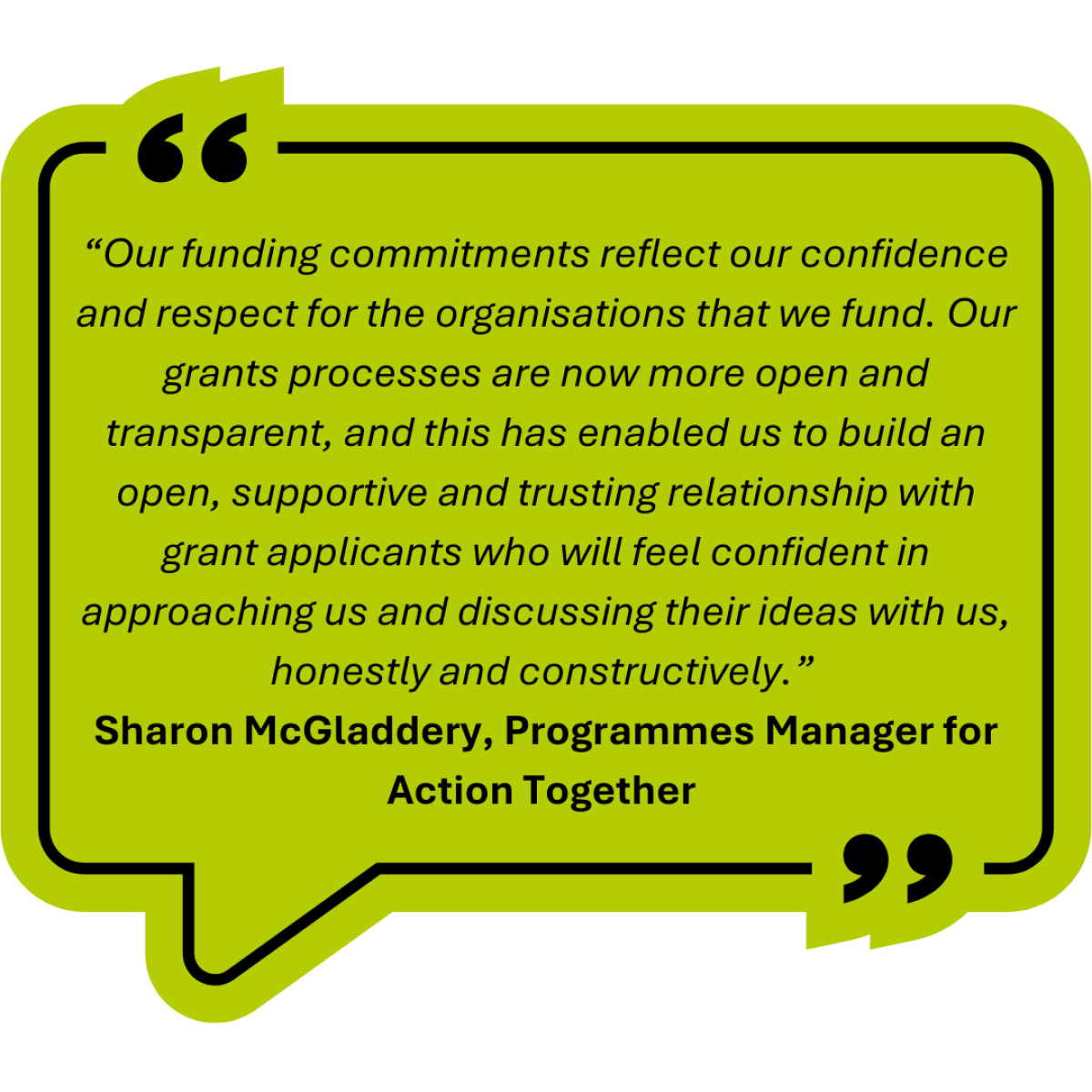 Green speech bubble with quote