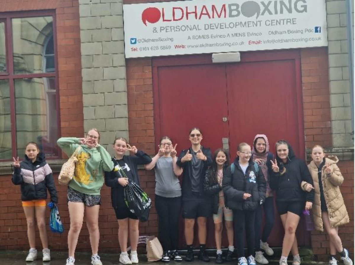 Girls stood outside Oldham Boxing