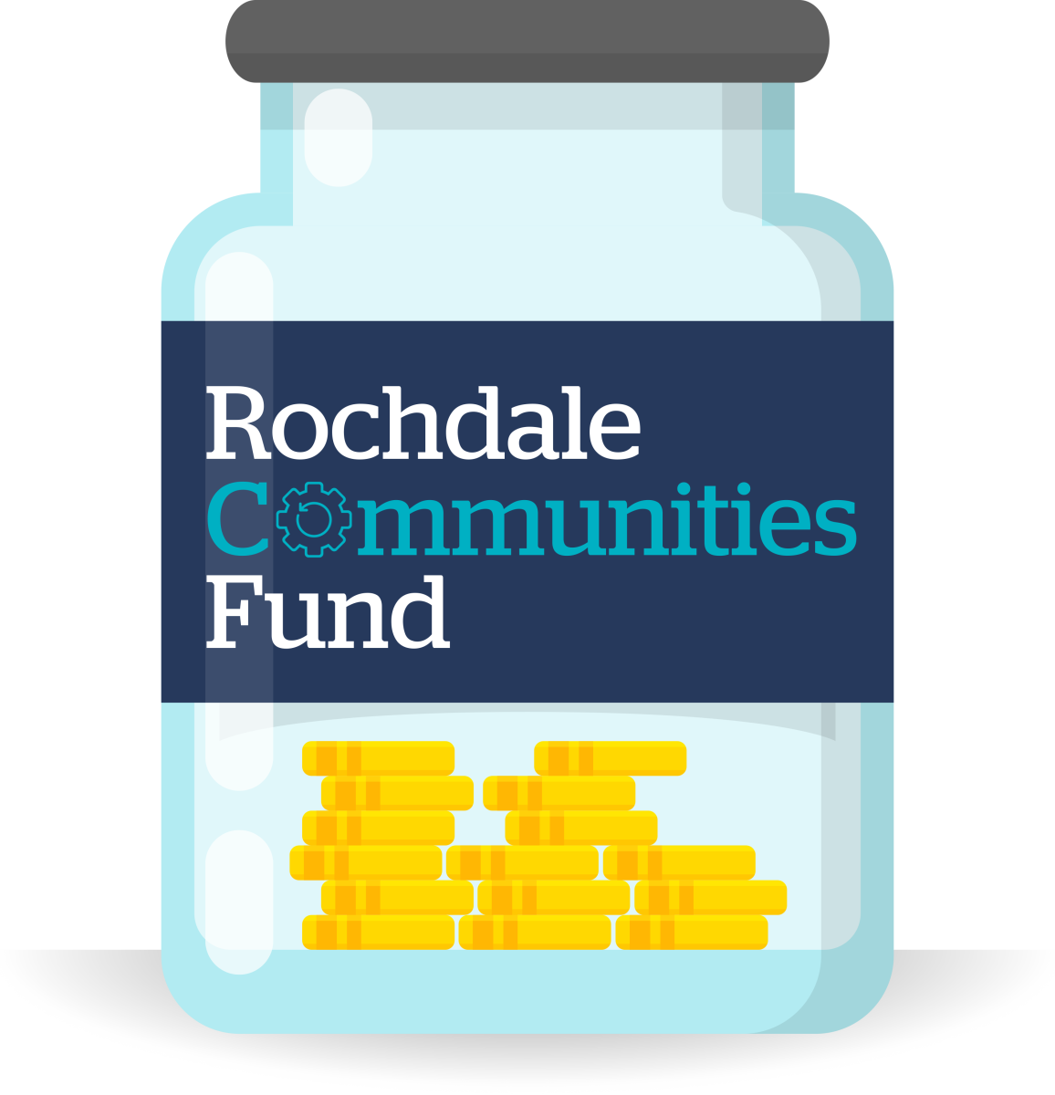 Graphic illustration of jar of coins representing Rochdale Communities Fund