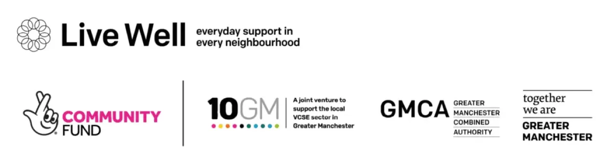 Logos of Live Well, National Lottery, 10GM and GMCA