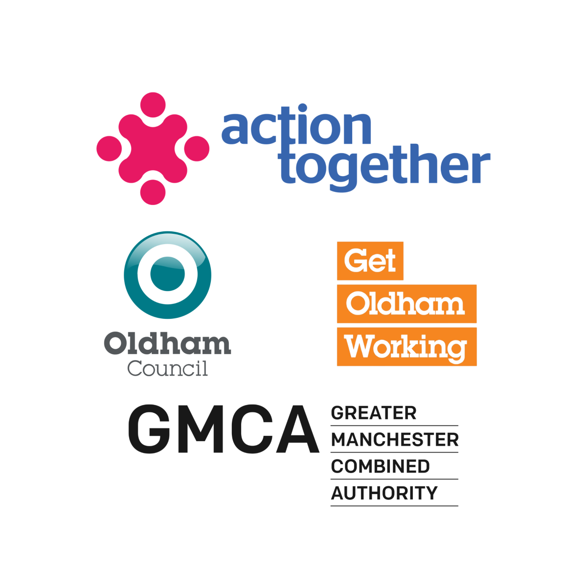 Action Together, Oldham Council, Get Oldham Working and GMCA logos