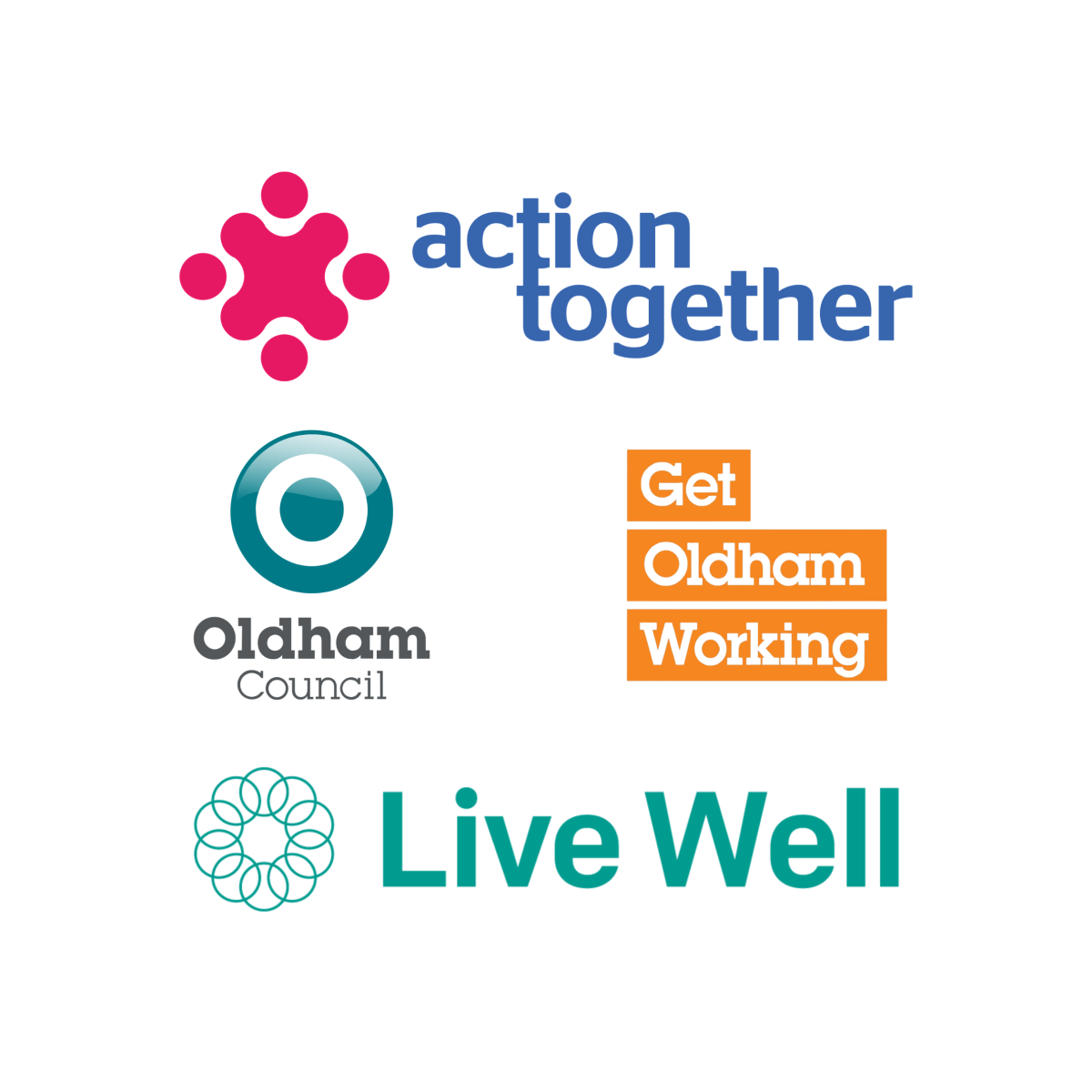 Action Together, Oldham Council, Get Oldham Working and Live Well logo