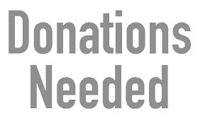 Donations needed wording, white background, grey wording