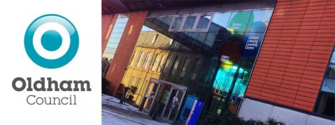 Picture of the lifelong learning centre building with Oldham Council logo