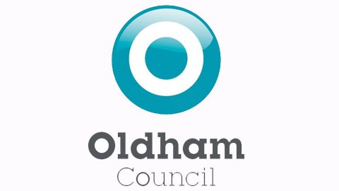 Oldham Council logo - Black wording - circle, blue and white