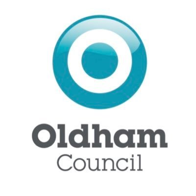 Oldham Council logo - Black wording - circle, blue and white